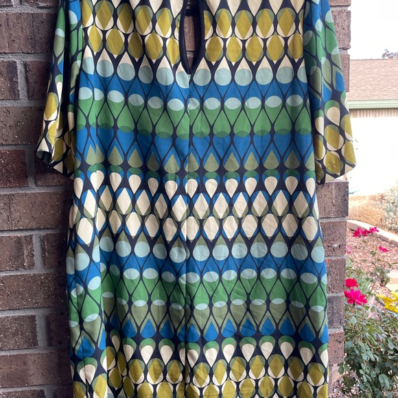 J Taylor Green Retro Geometric 60's Vibe Pullover Shift Knee Length Dress 14 - Picture 3 of 4